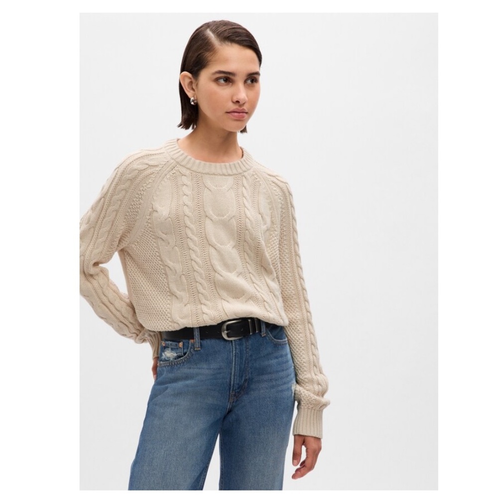 GAP Classic Cable Knit Sweater 100% Cotton Chino Beige size Small
